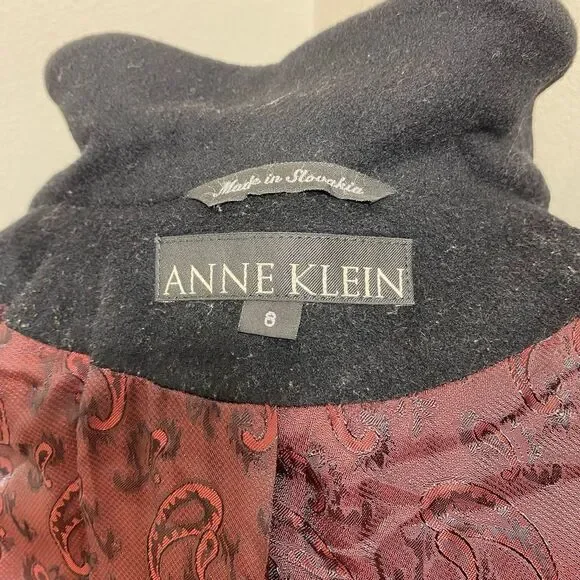 Anne Klein Women's 100% Wool Black Long Coat Size 8 Button Down - Picture 9 of 11